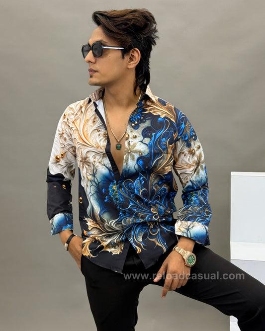 Abstract Printed Mandarin Collar Casual Shirt
