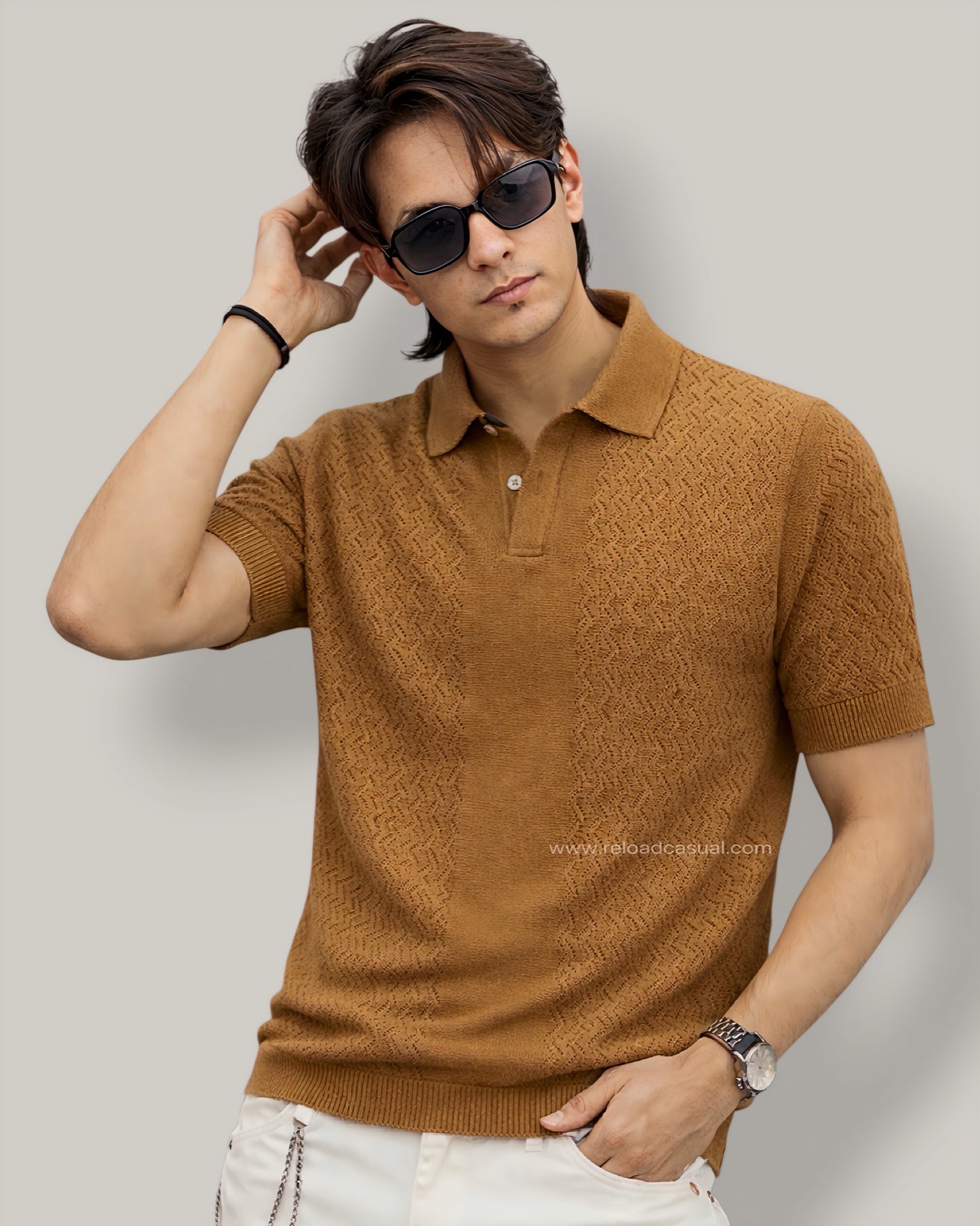 Men's Knitted Collar Neck T-Shirt