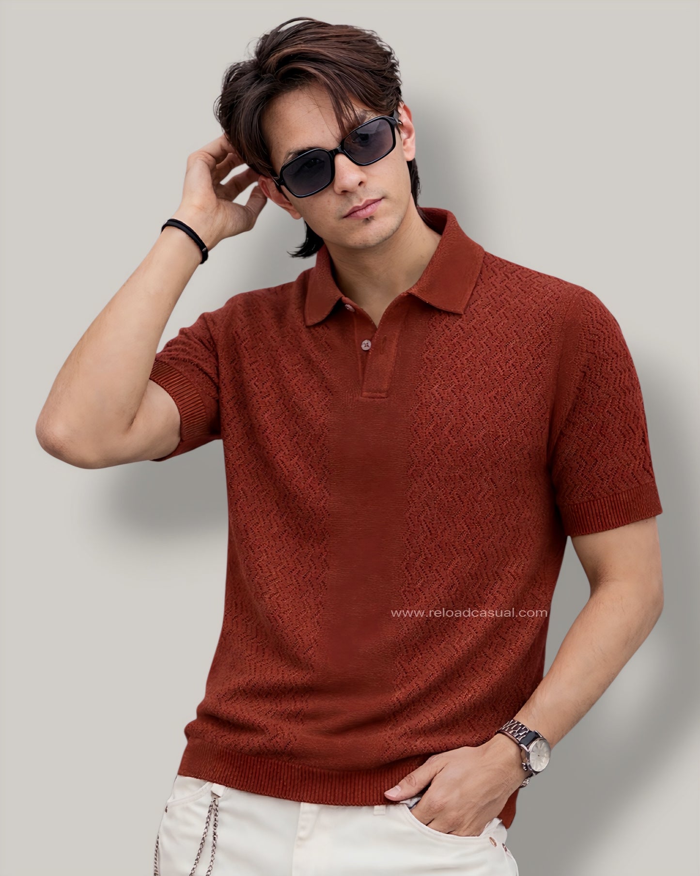 Men's Knitted Collar Neck T-Shirt