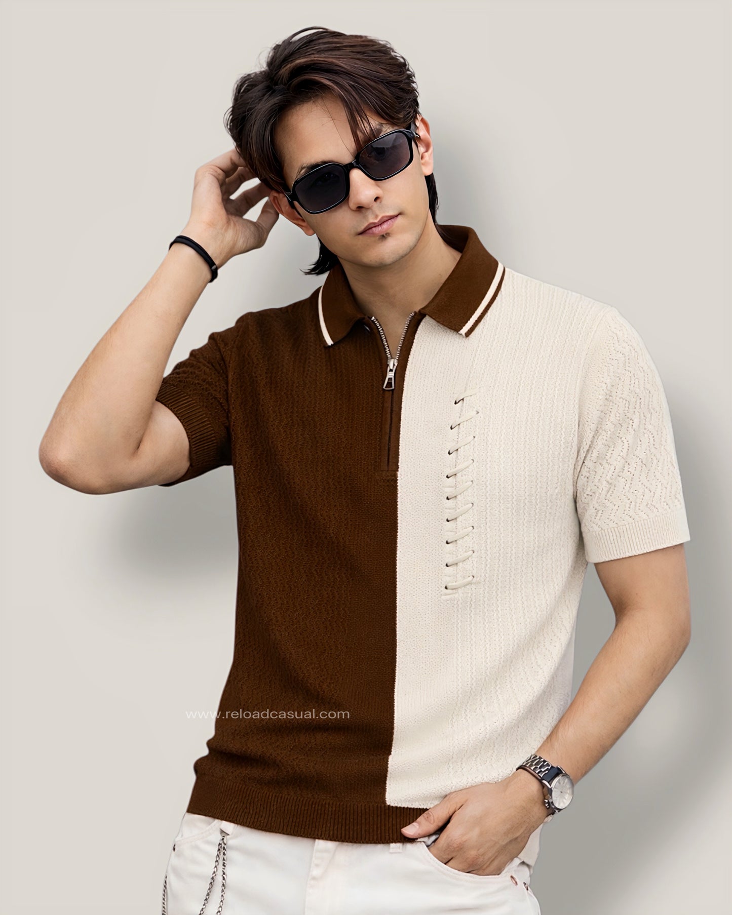 Men's Double Lace Knitted neck T-shirt
