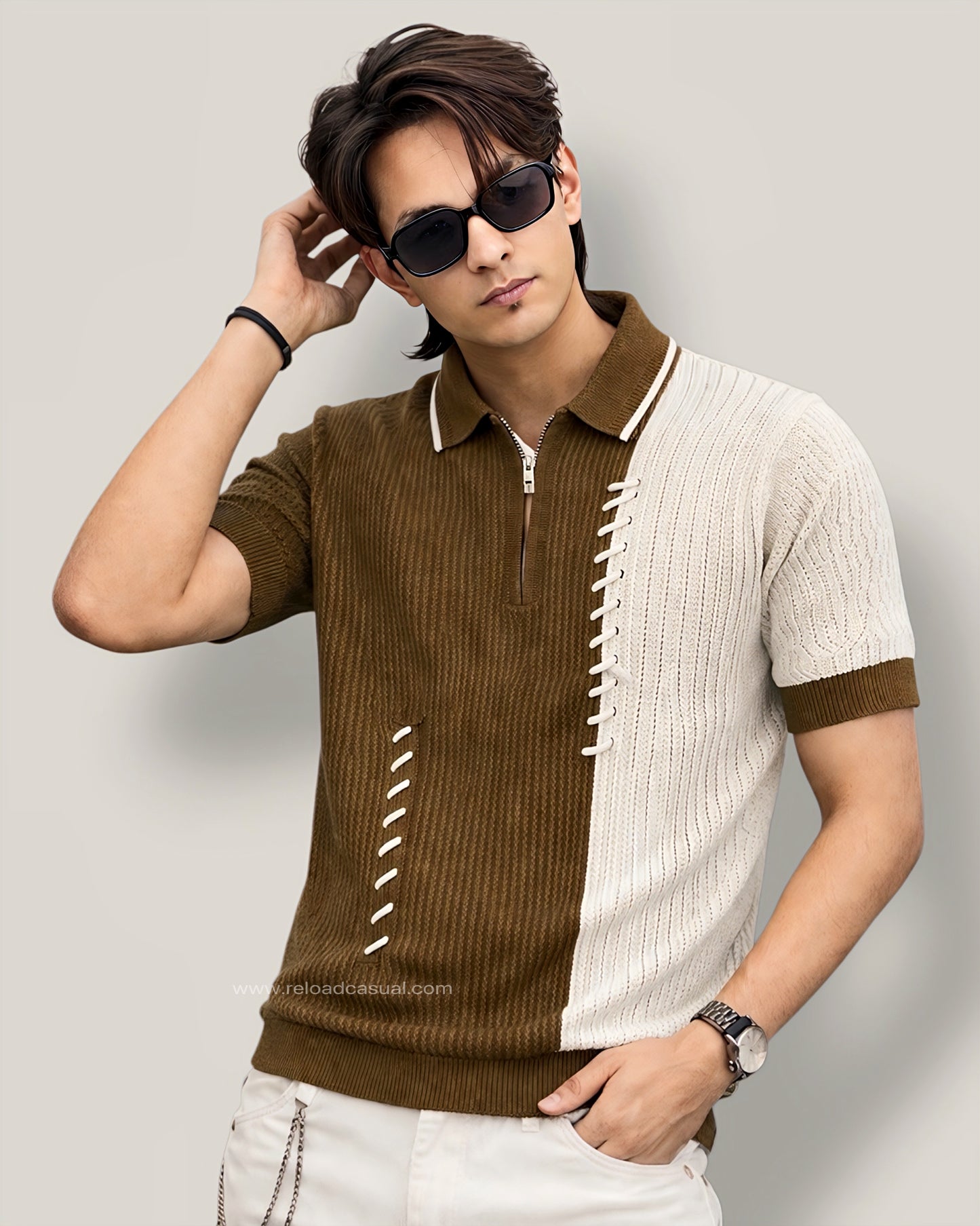 Men's Double Lace Knitted neck T-shirt