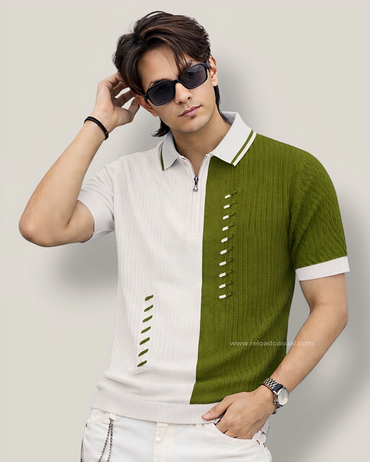 Men's Double Lace Knitted neck T-shirt