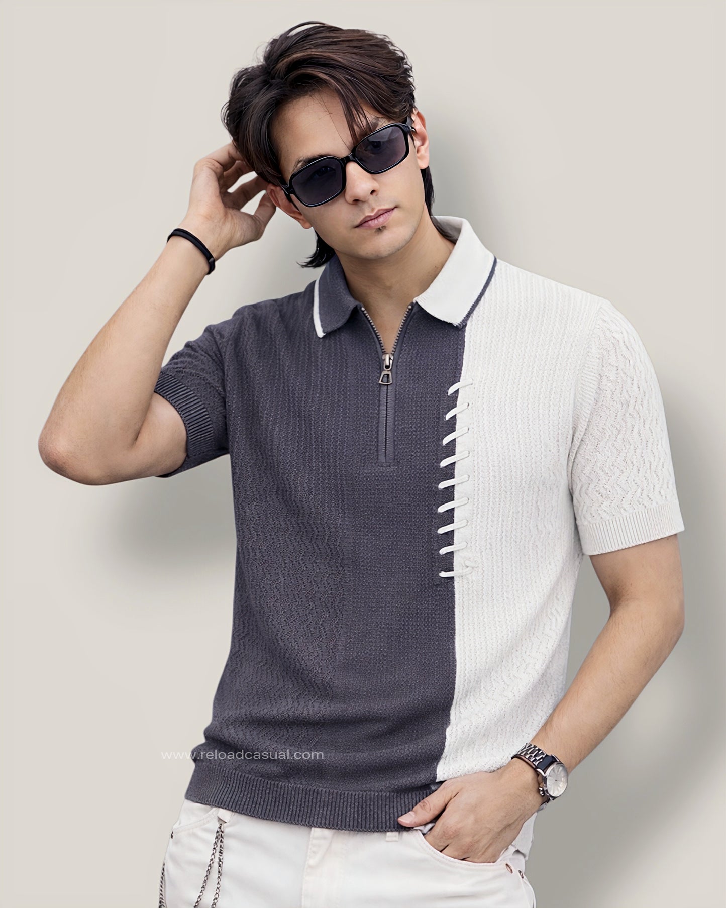 Men's Double Lace Knitted neck T-shirt