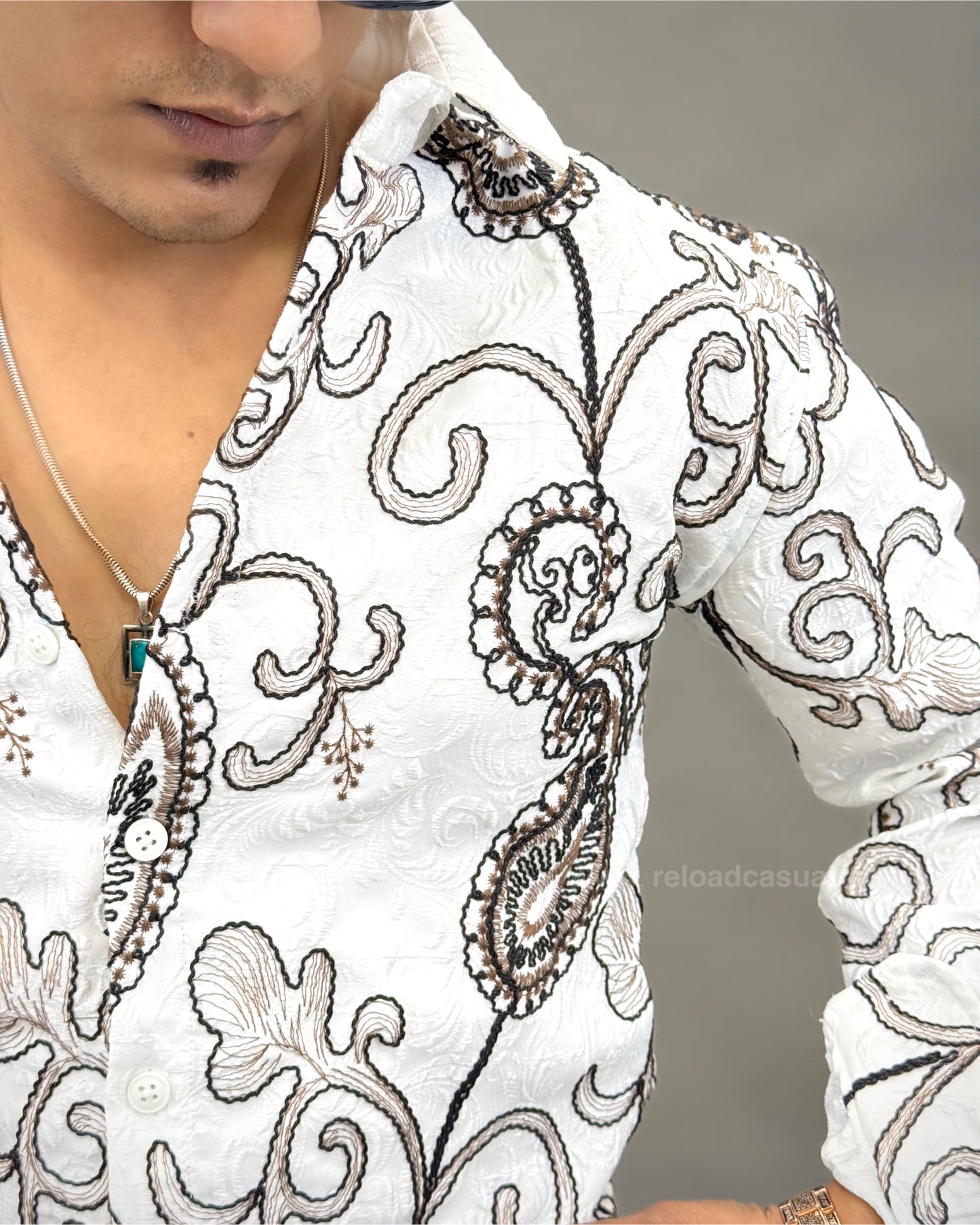 Self Designer fabric embroidery shirt