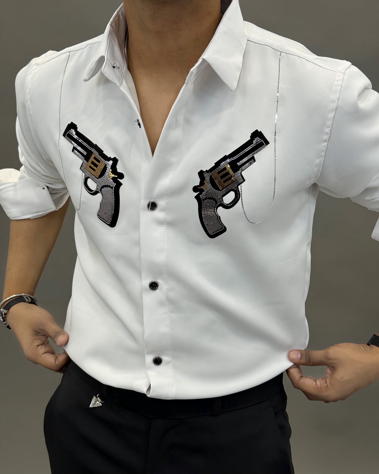 gun dress shirt Retro Rifle - Men's Button Down