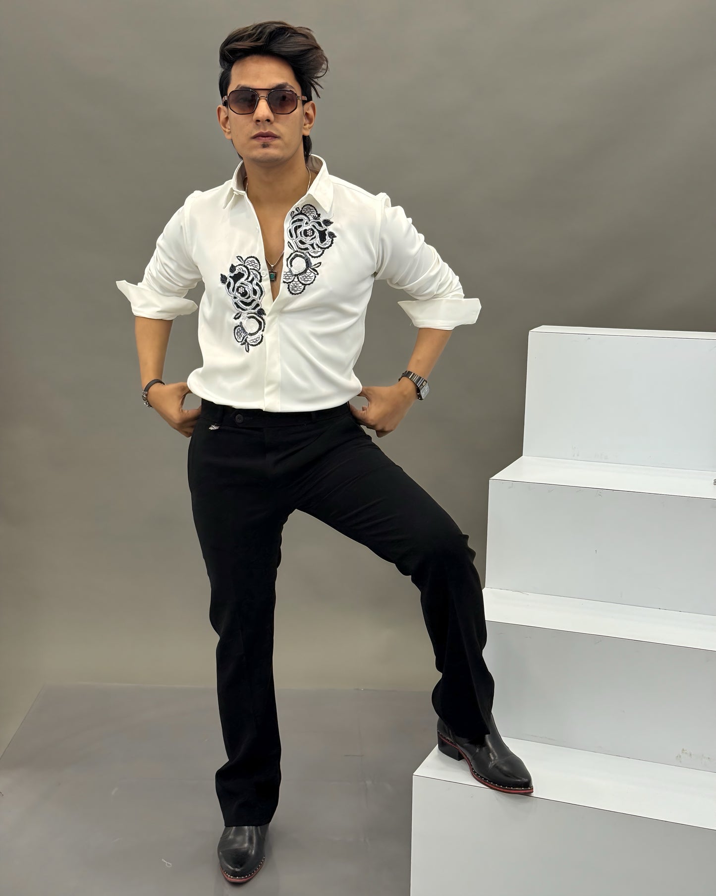 Rose Crest Embroidered Lachka Shirt