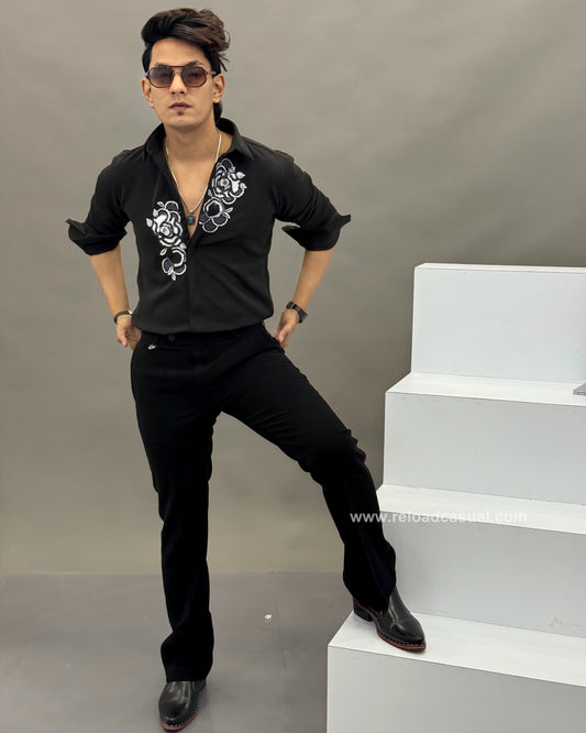 Rose Crest Embroidered Lachka Shirt