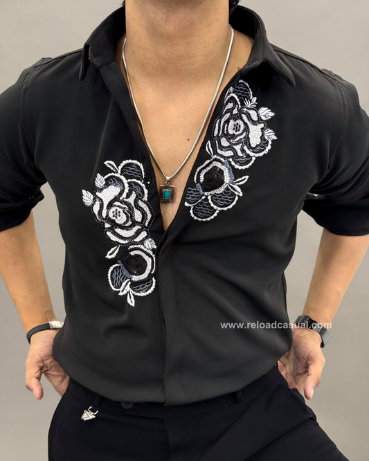 Rose Crest Embroidered Lachka Shirt