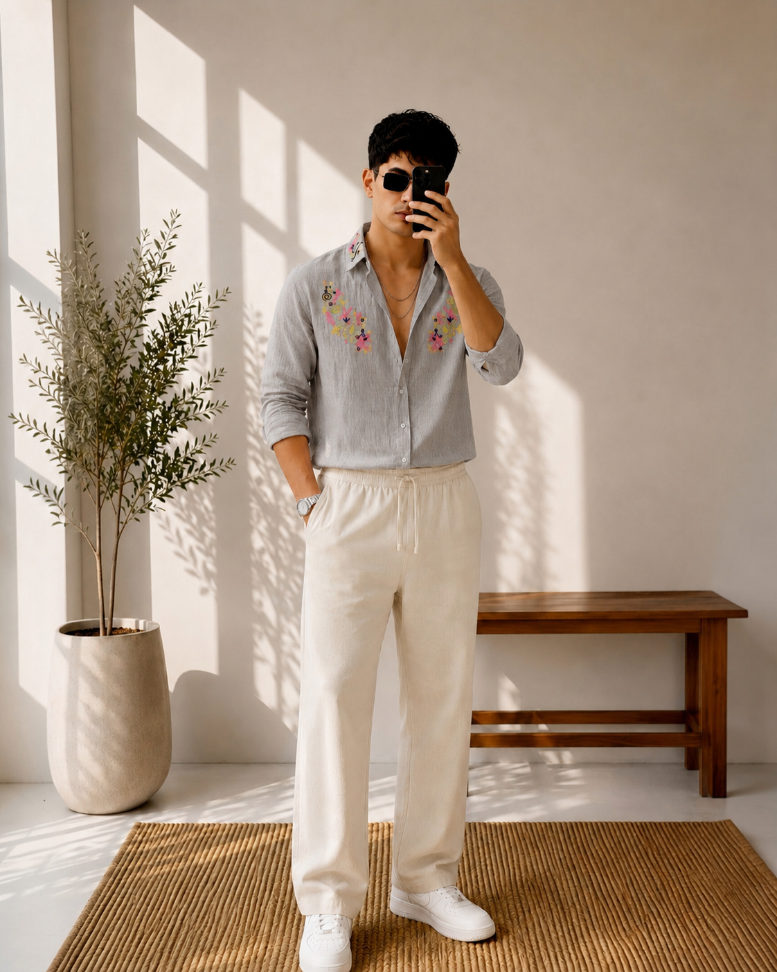 Artistic Designer Linen Embroidery Co-ord Set