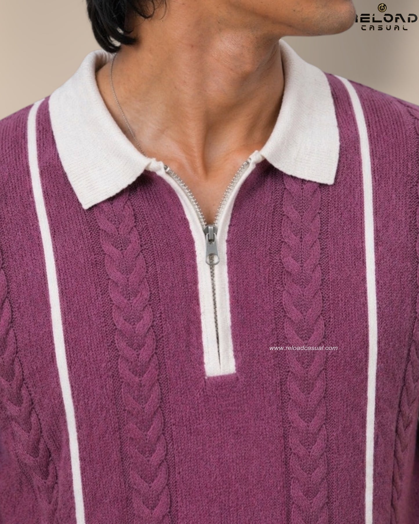 Men's Vertical Striped Knitted Half Zip T-Shirt