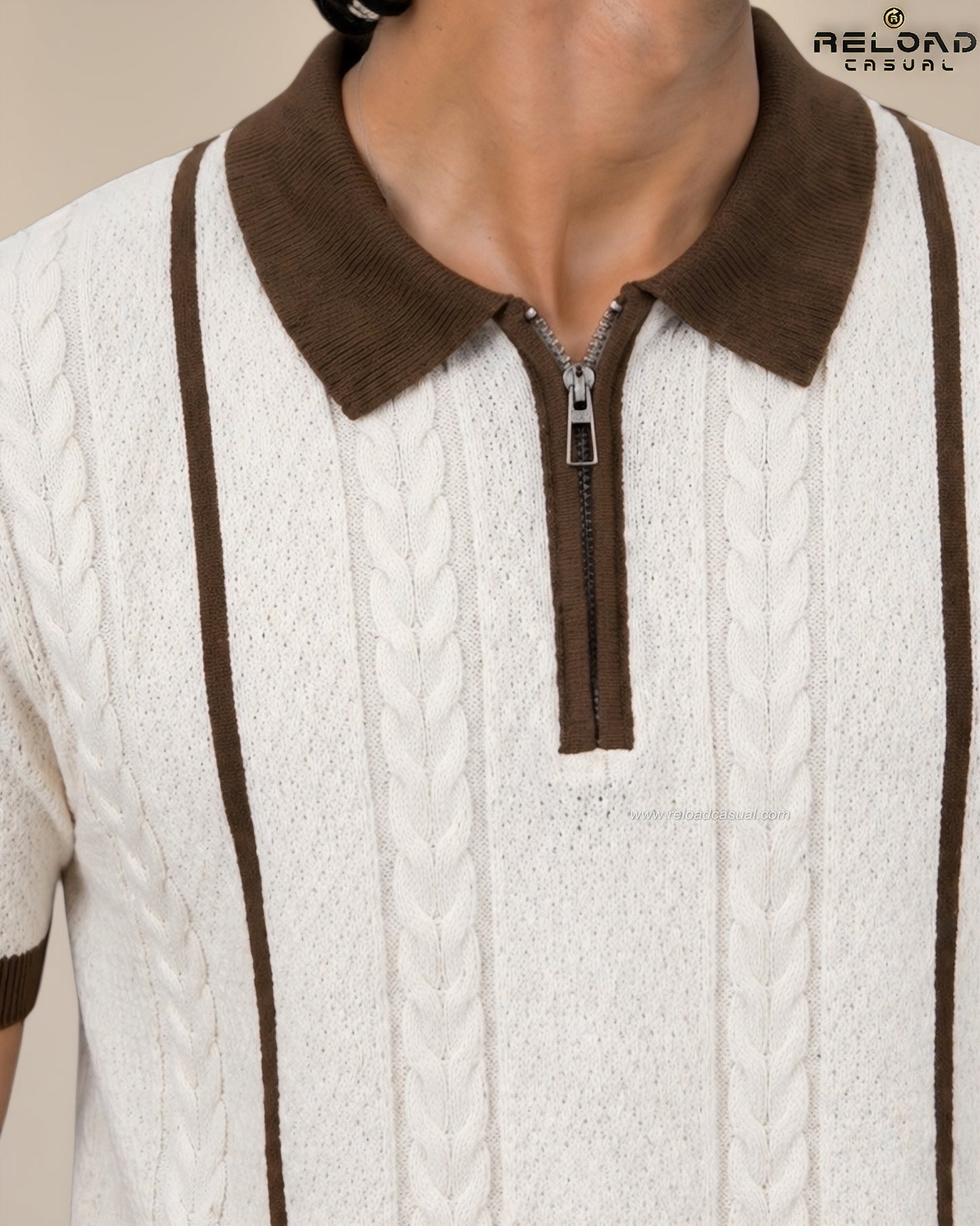 Men's Vertical Striped Knitted Half Zip T-Shirt