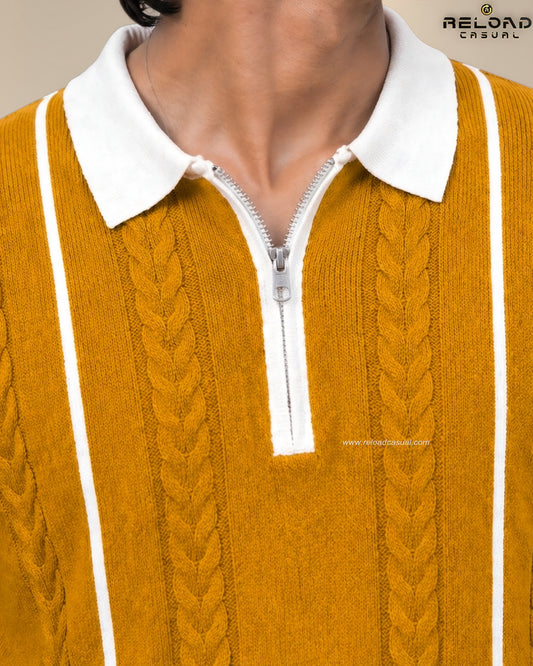 Men's Vertical Striped Knitted Half Zip T-Shirt