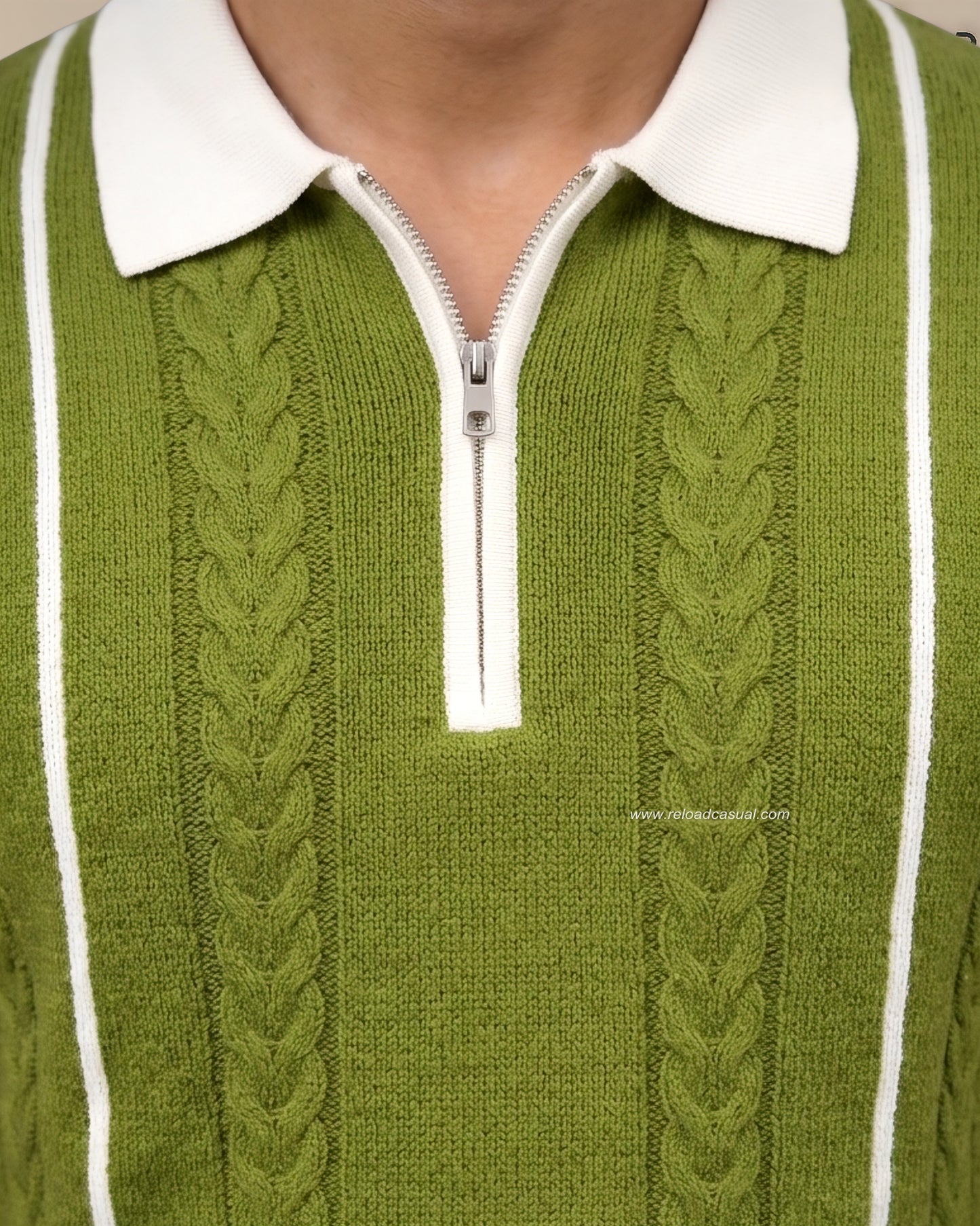 Men's Vertical Striped Knitted Half Zip T-Shirt