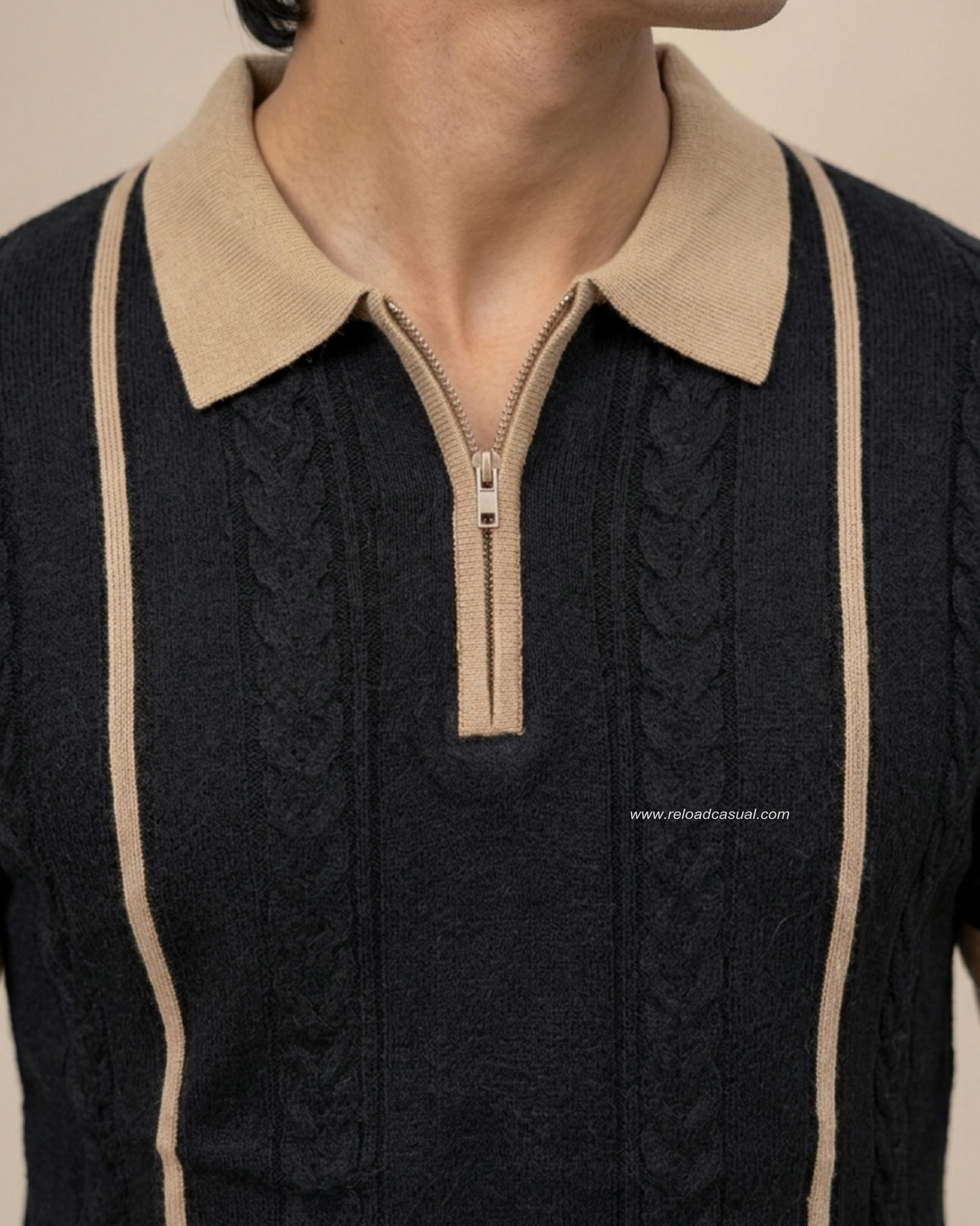 Men's Vertical Striped Knitted Half Zip T-Shirt