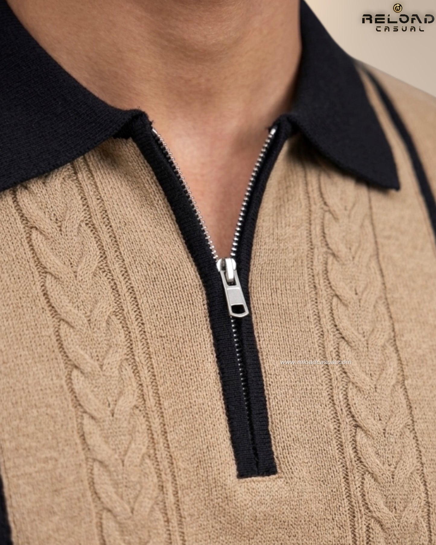 Men's Vertical Striped Knitted Half Zip T-Shirt