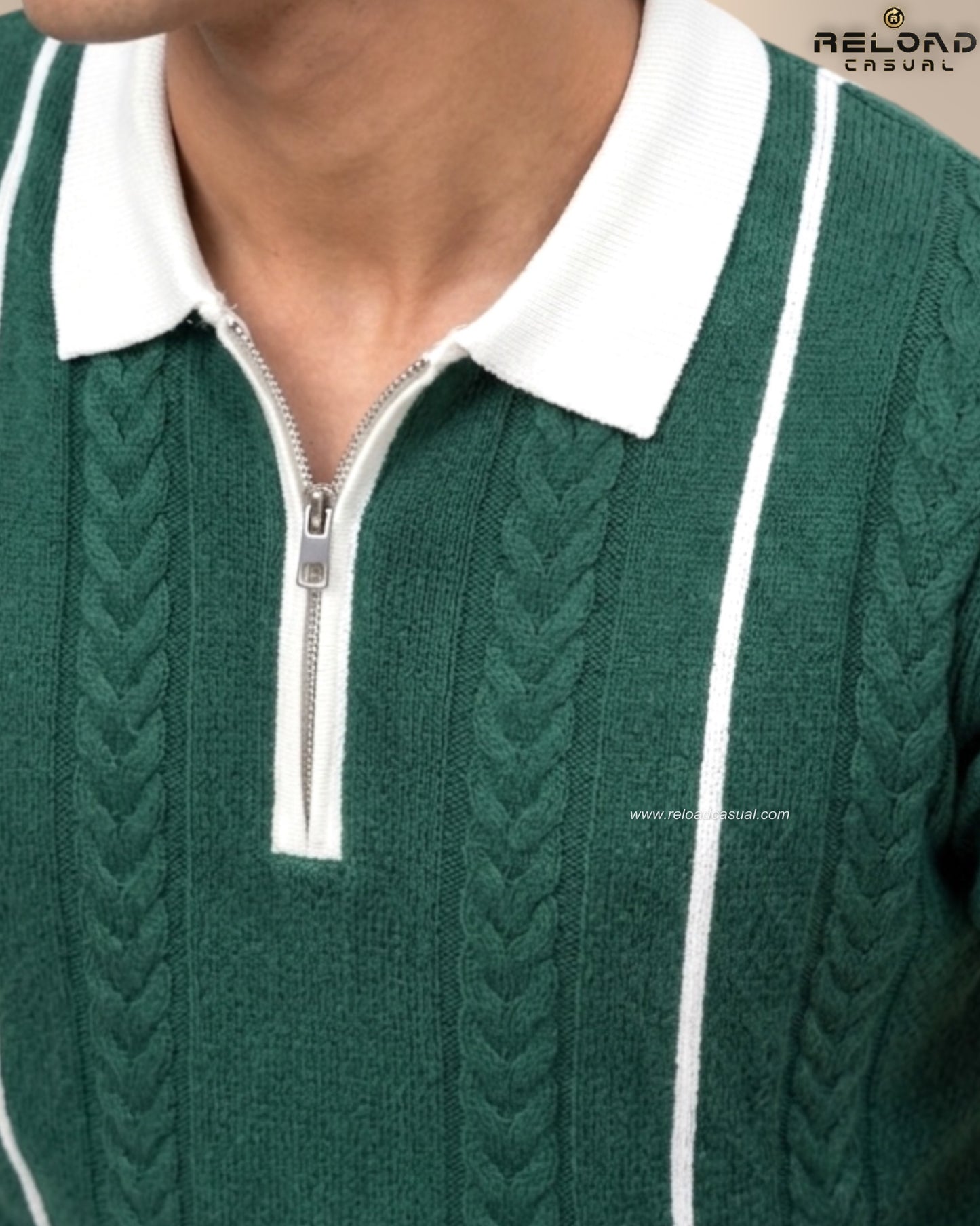 Men's Vertical Striped Knitted Half Zip T-Shirt