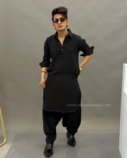Black Pathani Lachka Kurta combo set