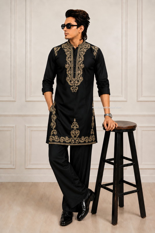 Black Zari Embroidered Kurta Set