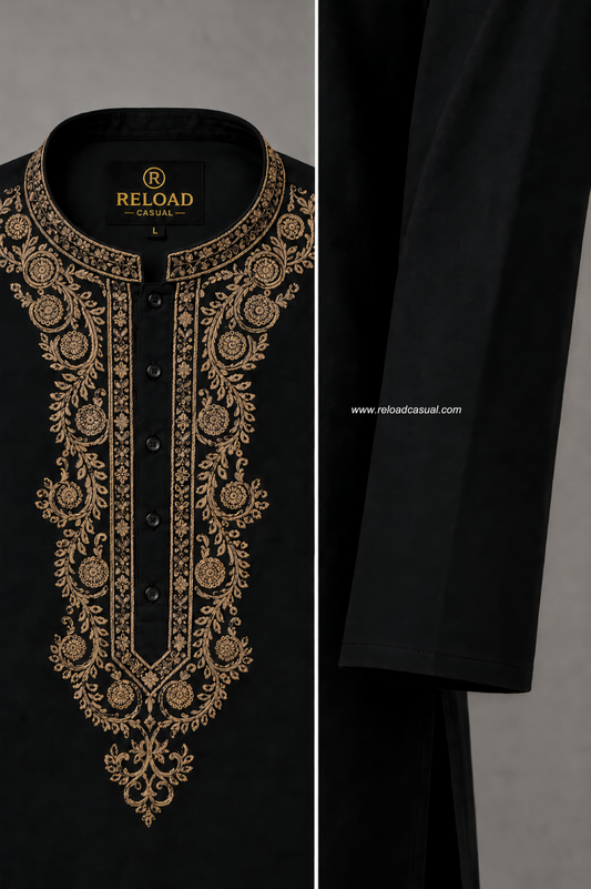Black Zari Embroidered Kurta Set