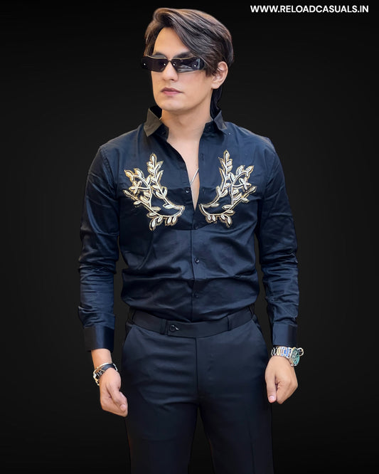 Noir Crest Embroidered Shirt