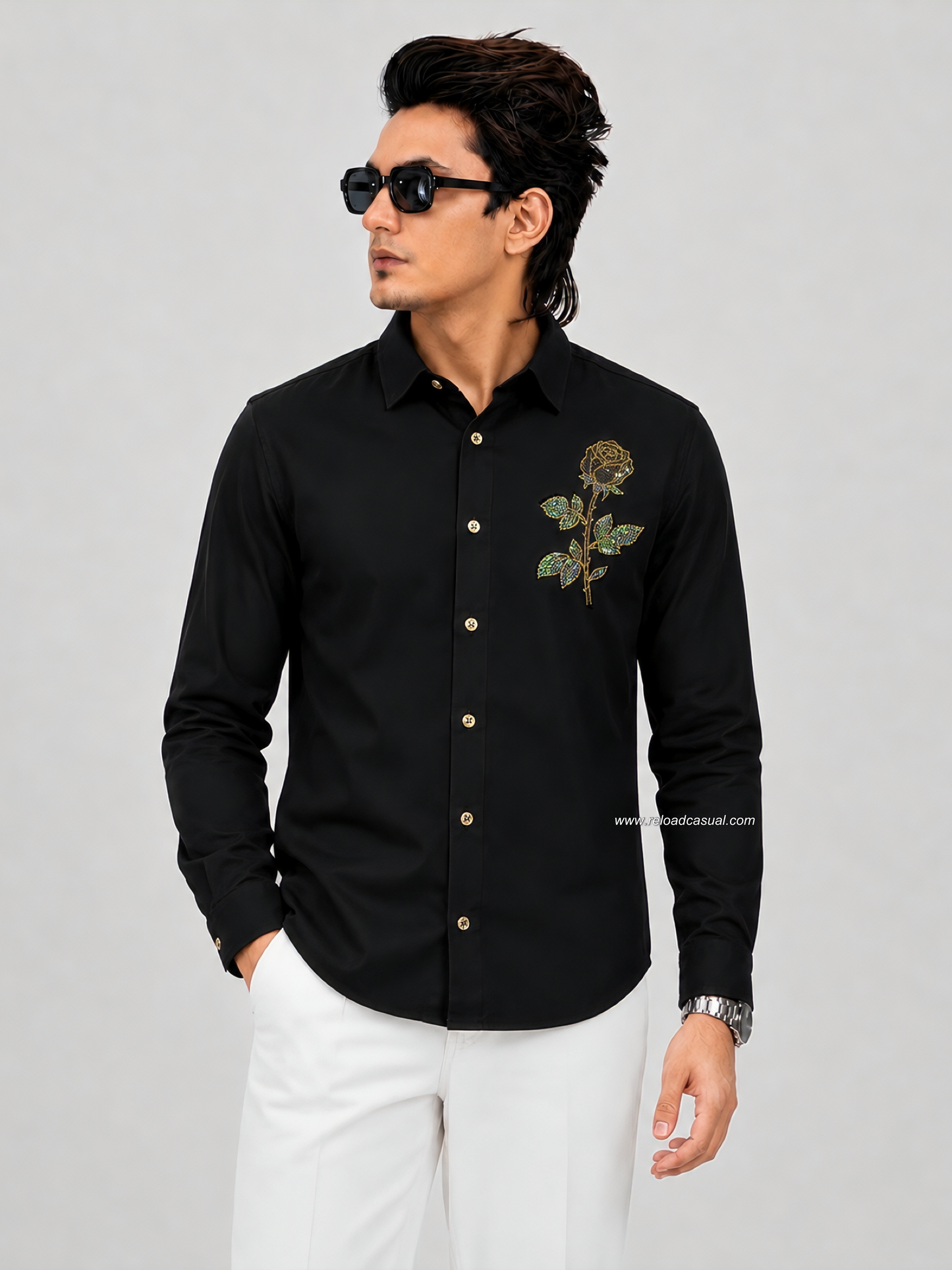 Elite Rose Shaped Flower Diamond Patch Lachka Shirt