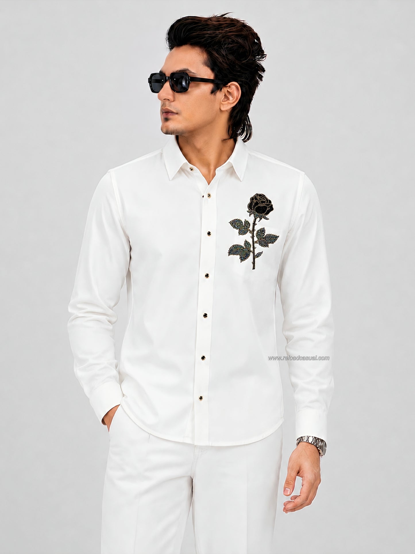 Elite Rose Shaped Flower Diamond Patch Lachka Shirt