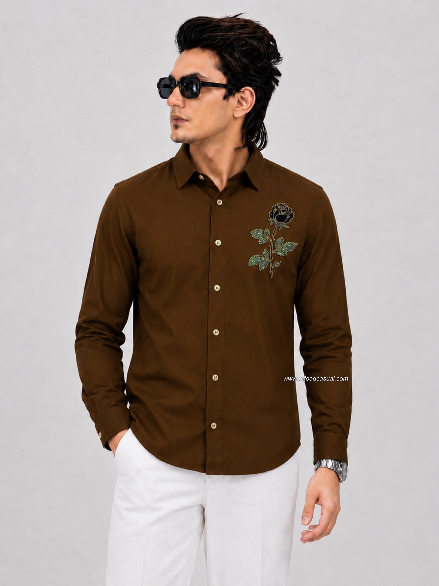 Elite Rose Shaped Flower Diamond Patch Lachka Shirt