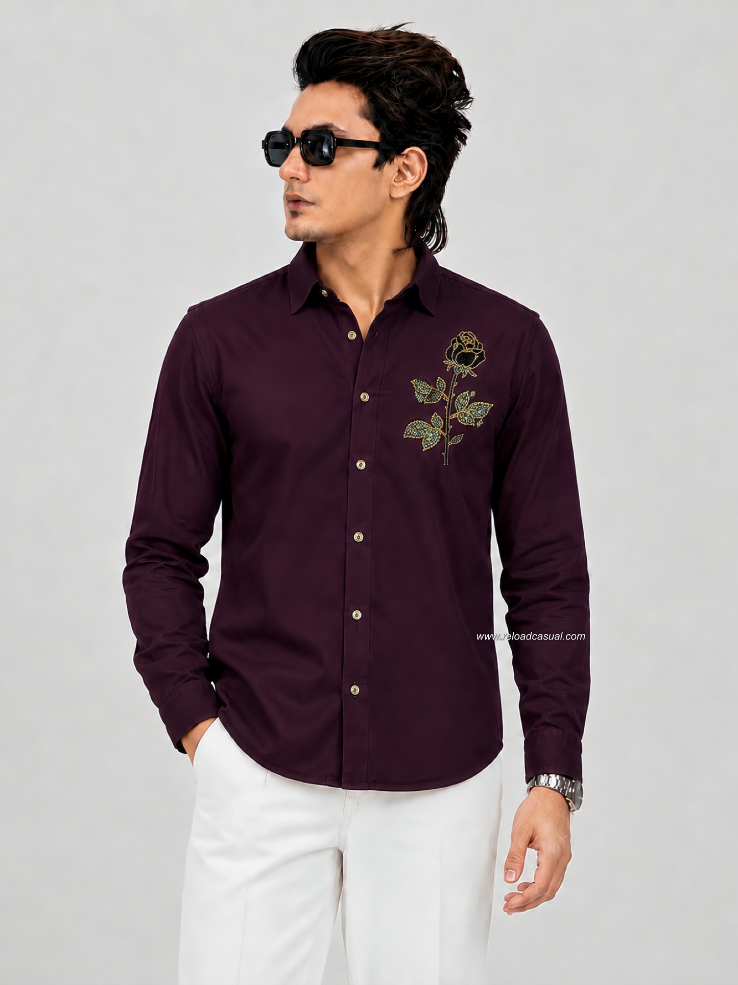 Elite Rose Shaped Flower Diamond Patch Lachka Shirt