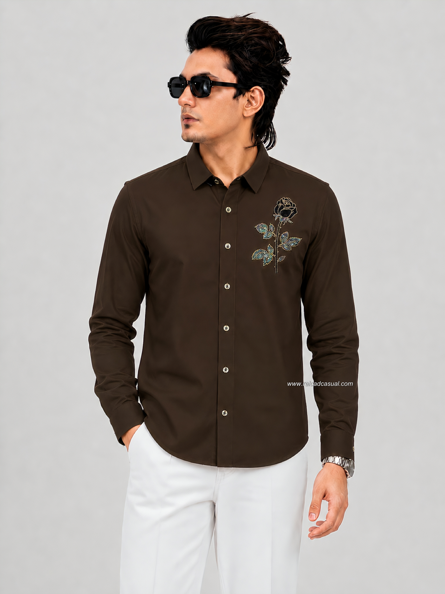 Elite Rose Shaped Flower Diamond Patch Lachka Shirt