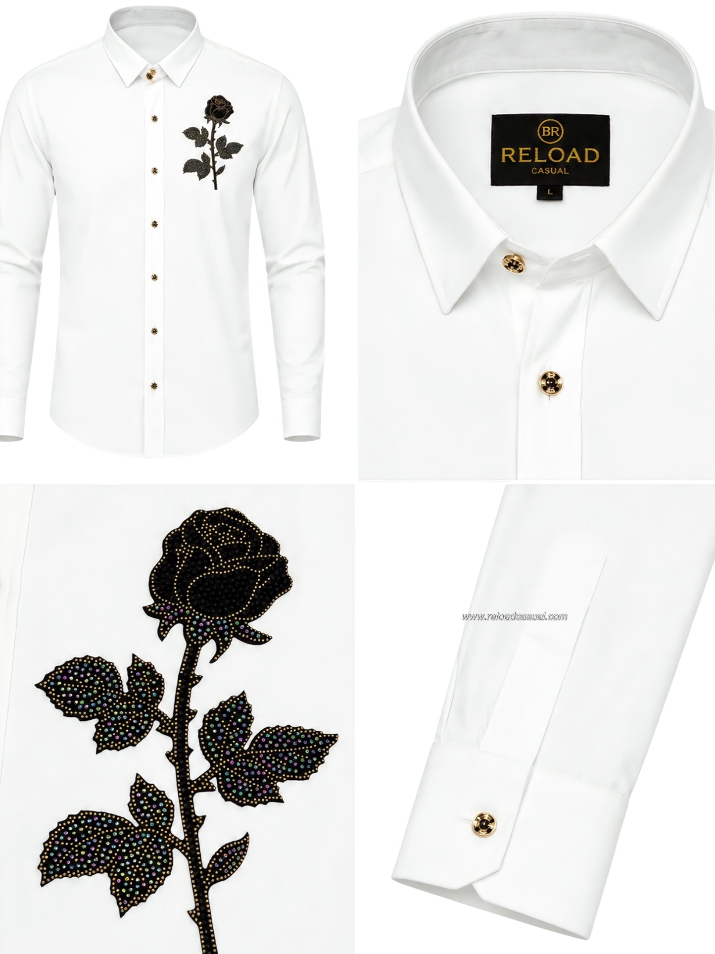Elite Rose Shaped Flower Diamond Patch Lachka Shirt