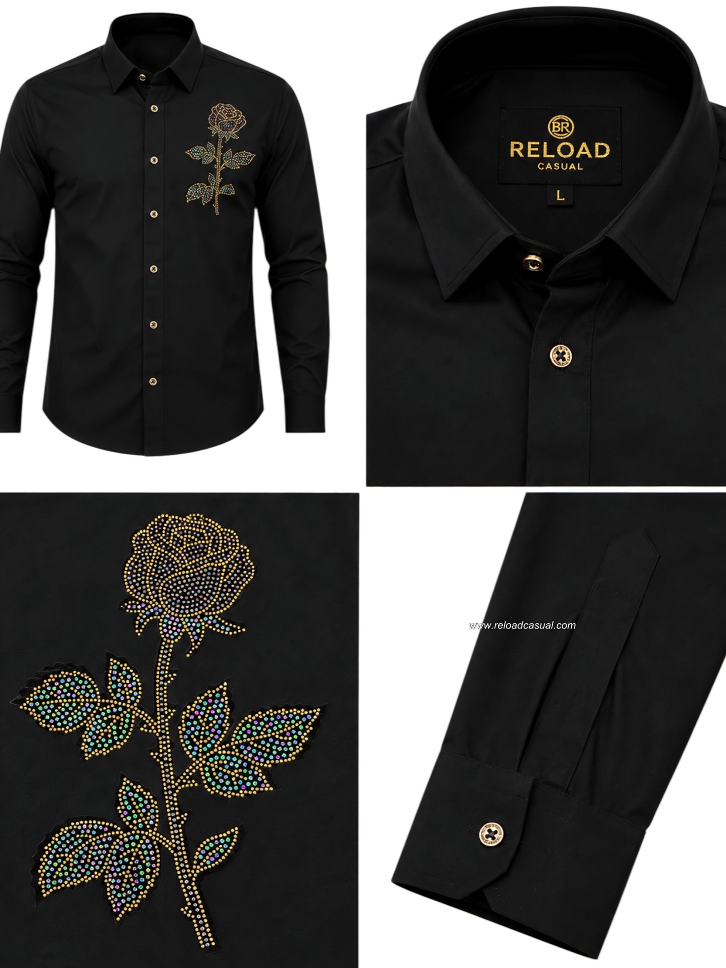 Elite Rose Shaped Flower Diamond Patch Lachka Shirt
