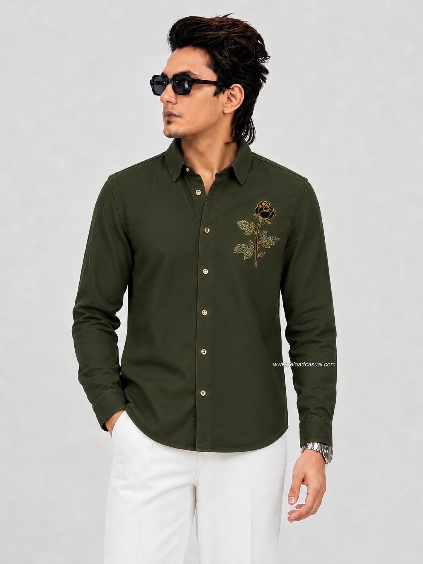 Elite Rose Shaped Flower Diamond Patch Lachka Shirt