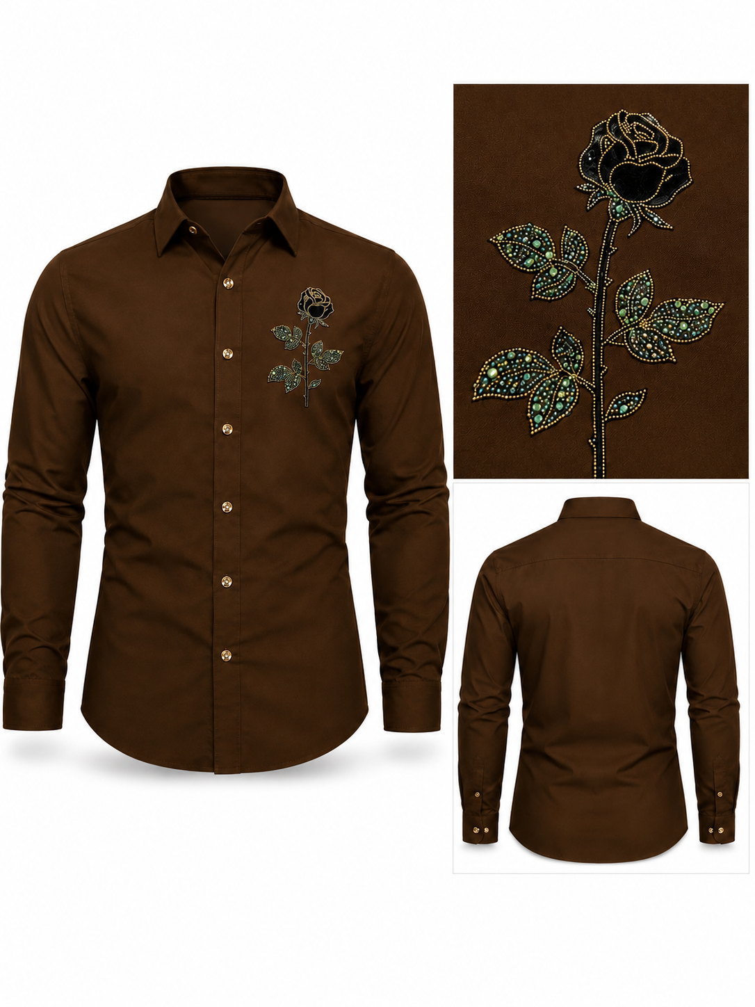 Elite Rose Shaped Flower Diamond Patch Lachka Shirt