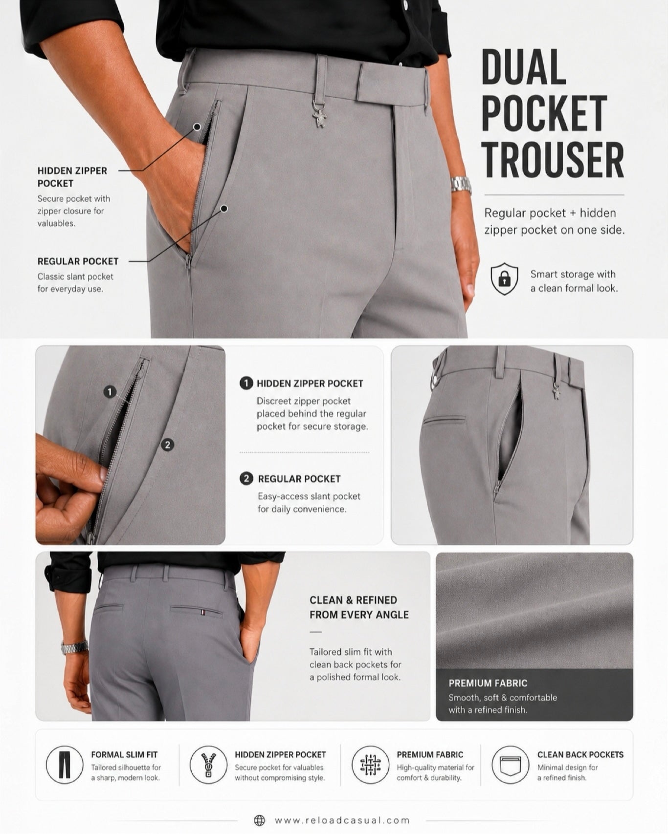 Hidden Zip Pocket Adjustable Pant