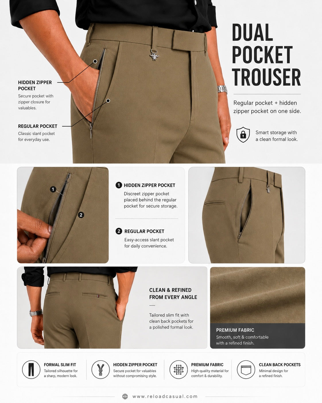 Hidden Zip Pocket Adjustable Pant