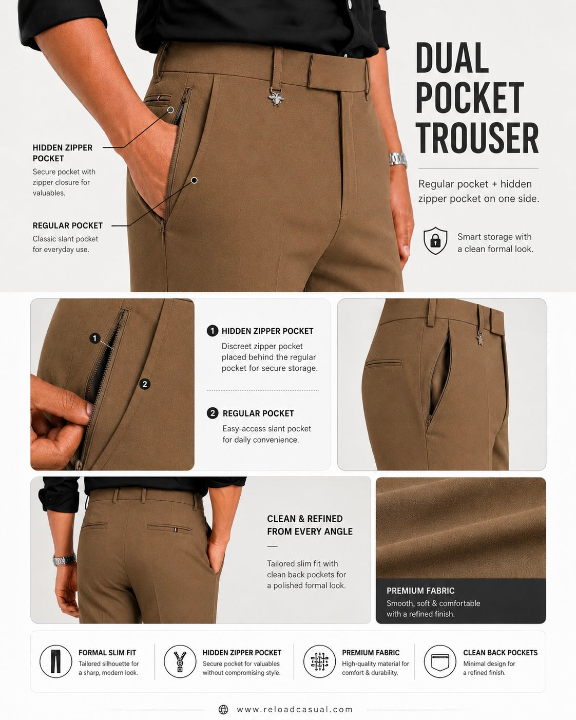 Hidden Zip Pocket Adjustable Pant