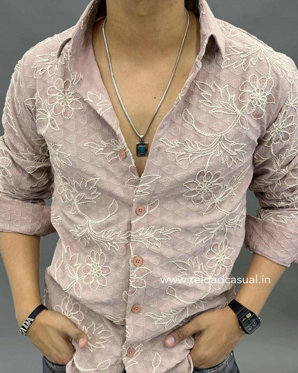 All Over Floral Embroidered Shirt