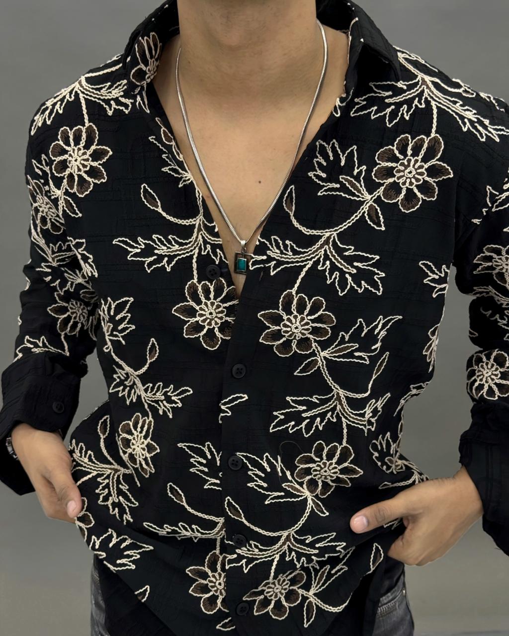All Over Floral Embroidered Shirt