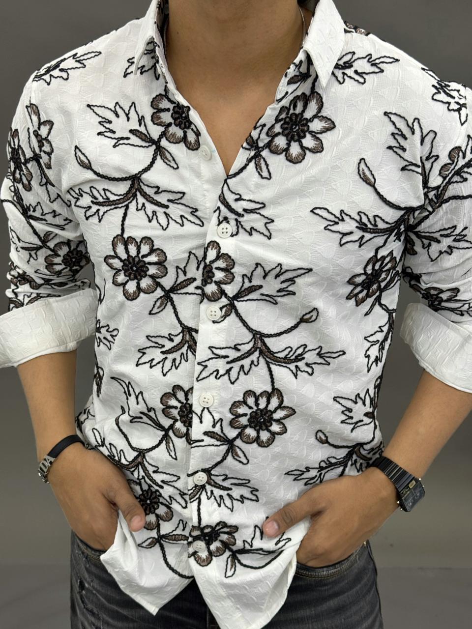 All Over Floral Embroidered Shirt