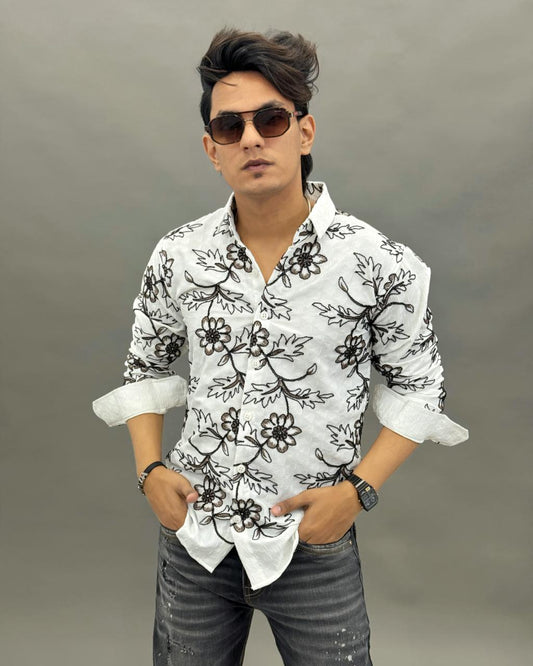 All Over Floral Embroidered Shirt