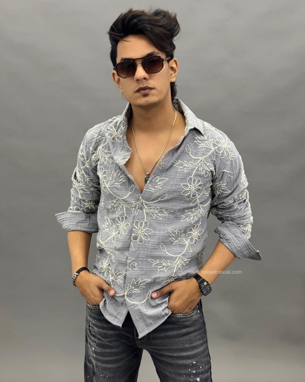 All Over Floral Embroidered Shirt