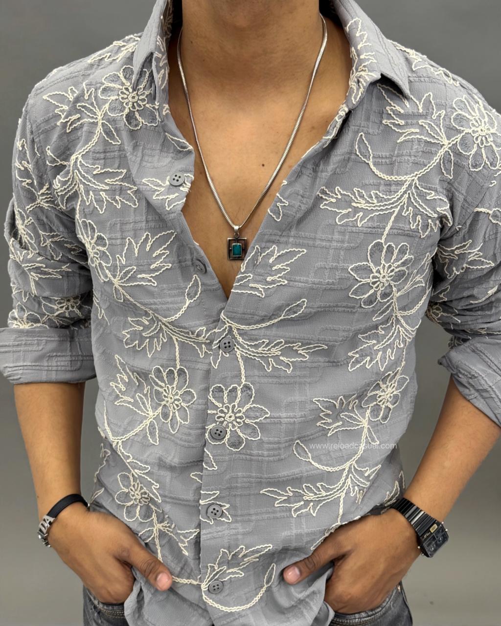 All Over Floral Embroidered Shirt
