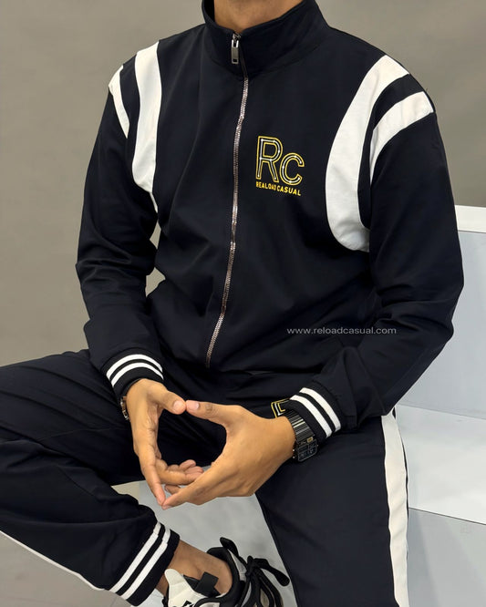 Men Solid Side Taped Zip Up Tracksuit