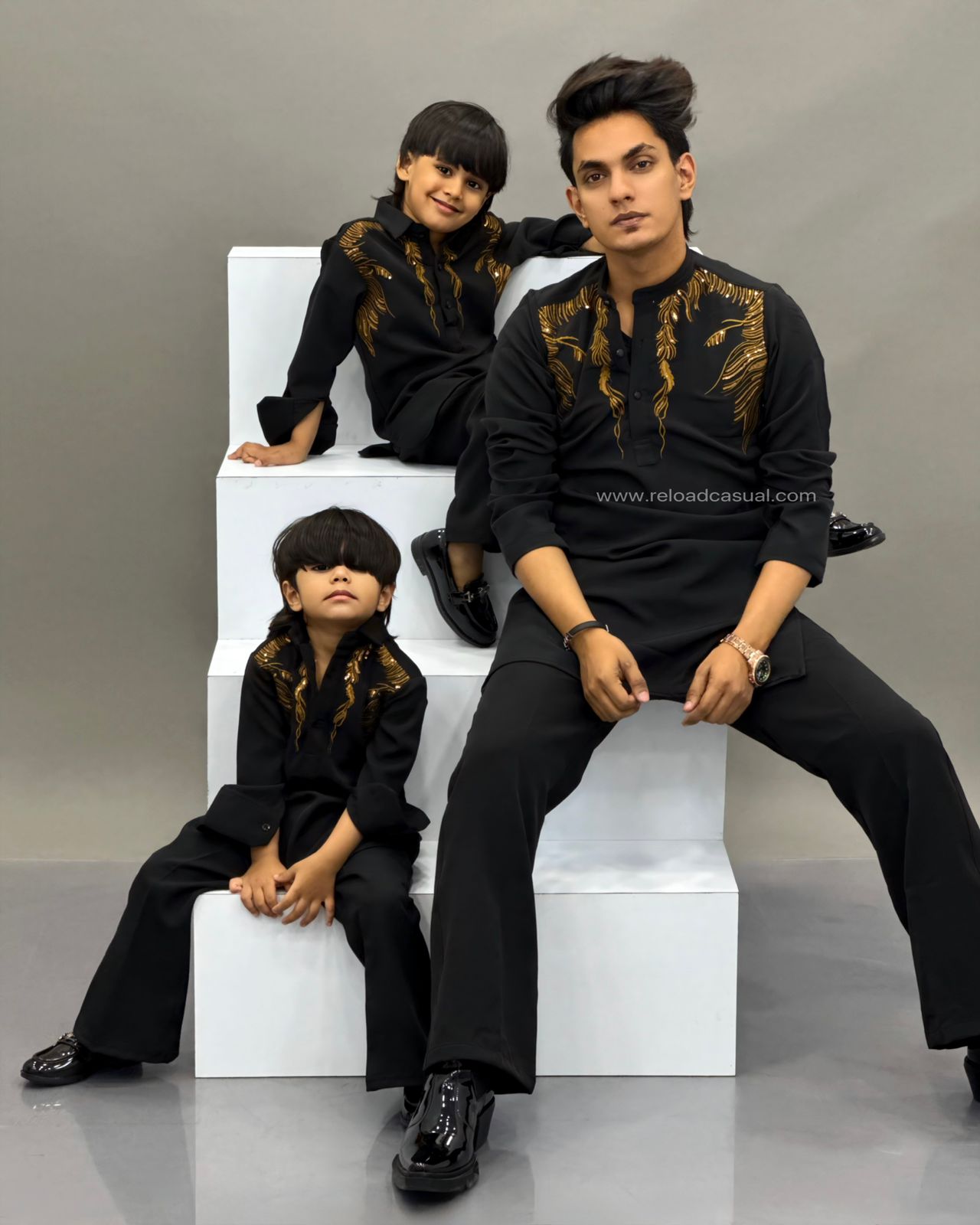 Kids Leaf Gold Embroidered Bootcut Style Kurta Combo