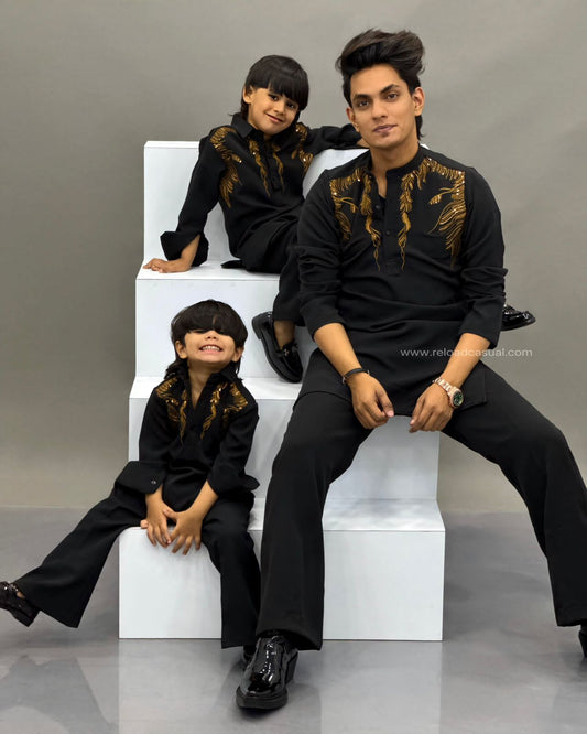 Kids Leaf Gold Embroidered Bootcut Style Kurta Combo
