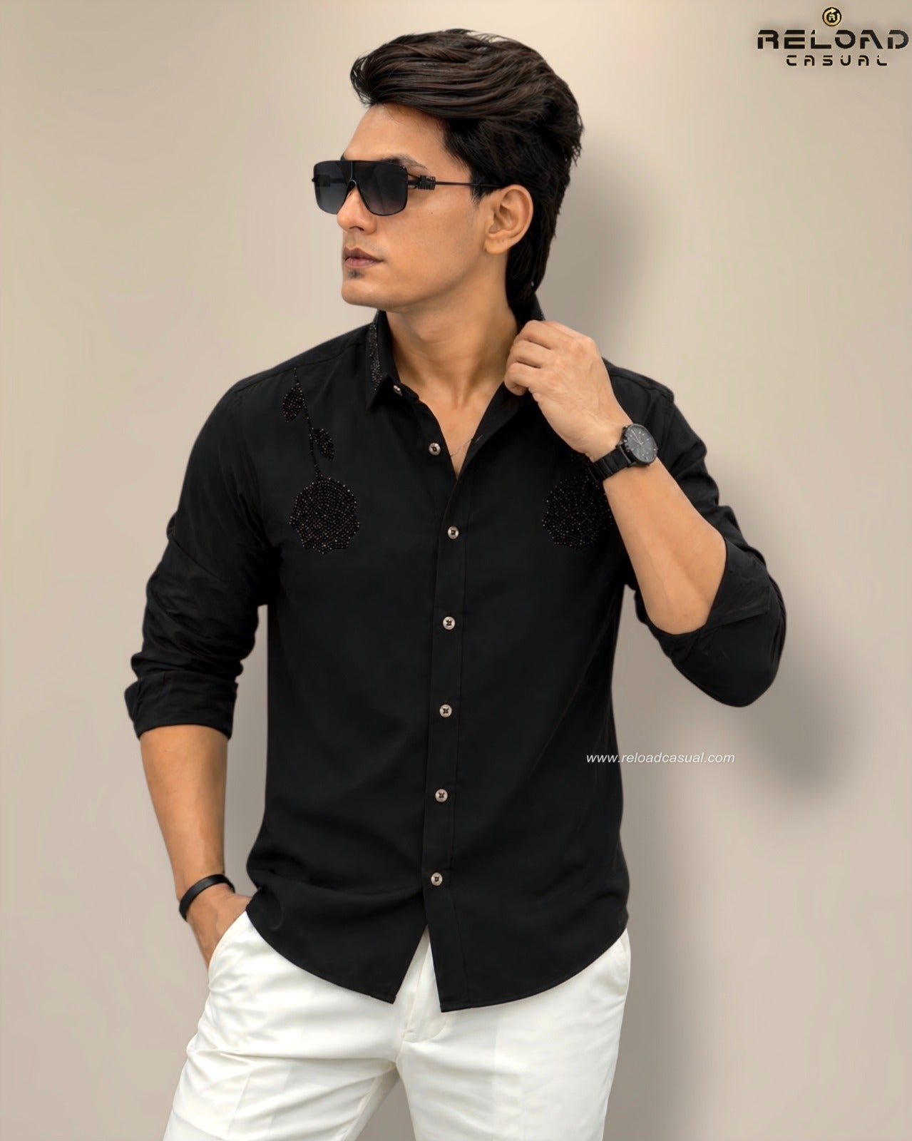 Double Rose Back Line Flock Diamond Shirt