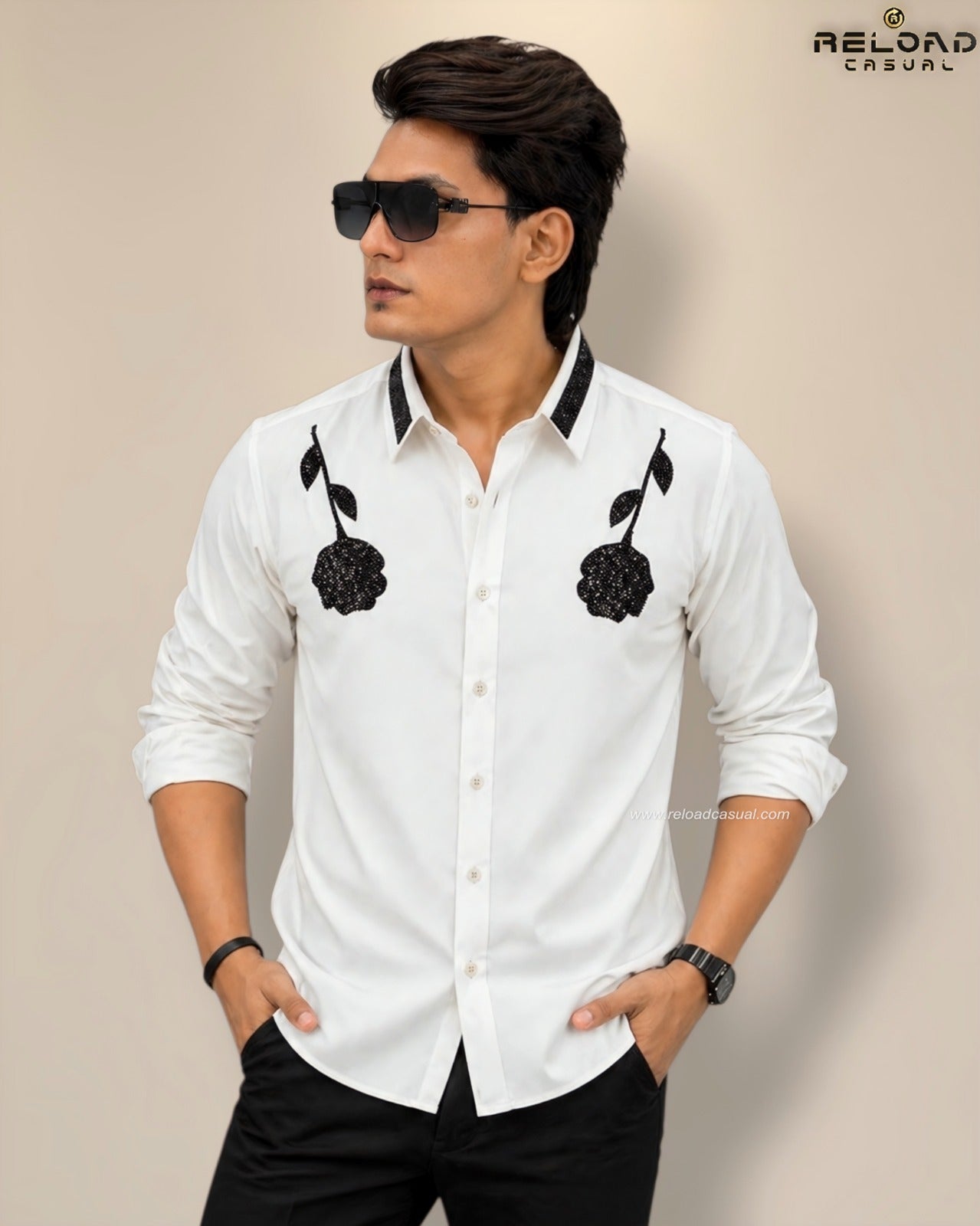 Double Rose Back Line Flock Diamond Shirt