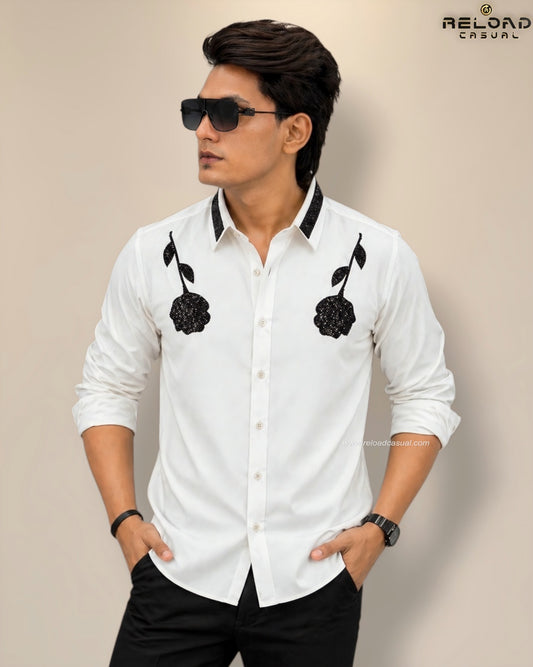 Double Rose Back Line Flock Diamond Shirt