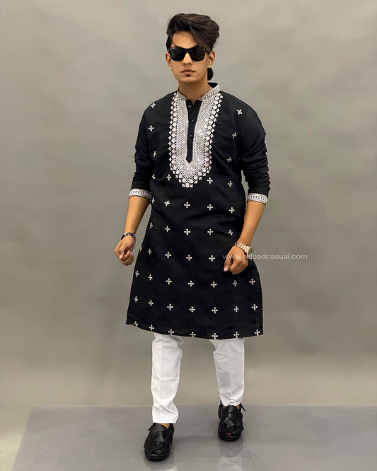 Mirror Work Men Kurta Payjama Combo