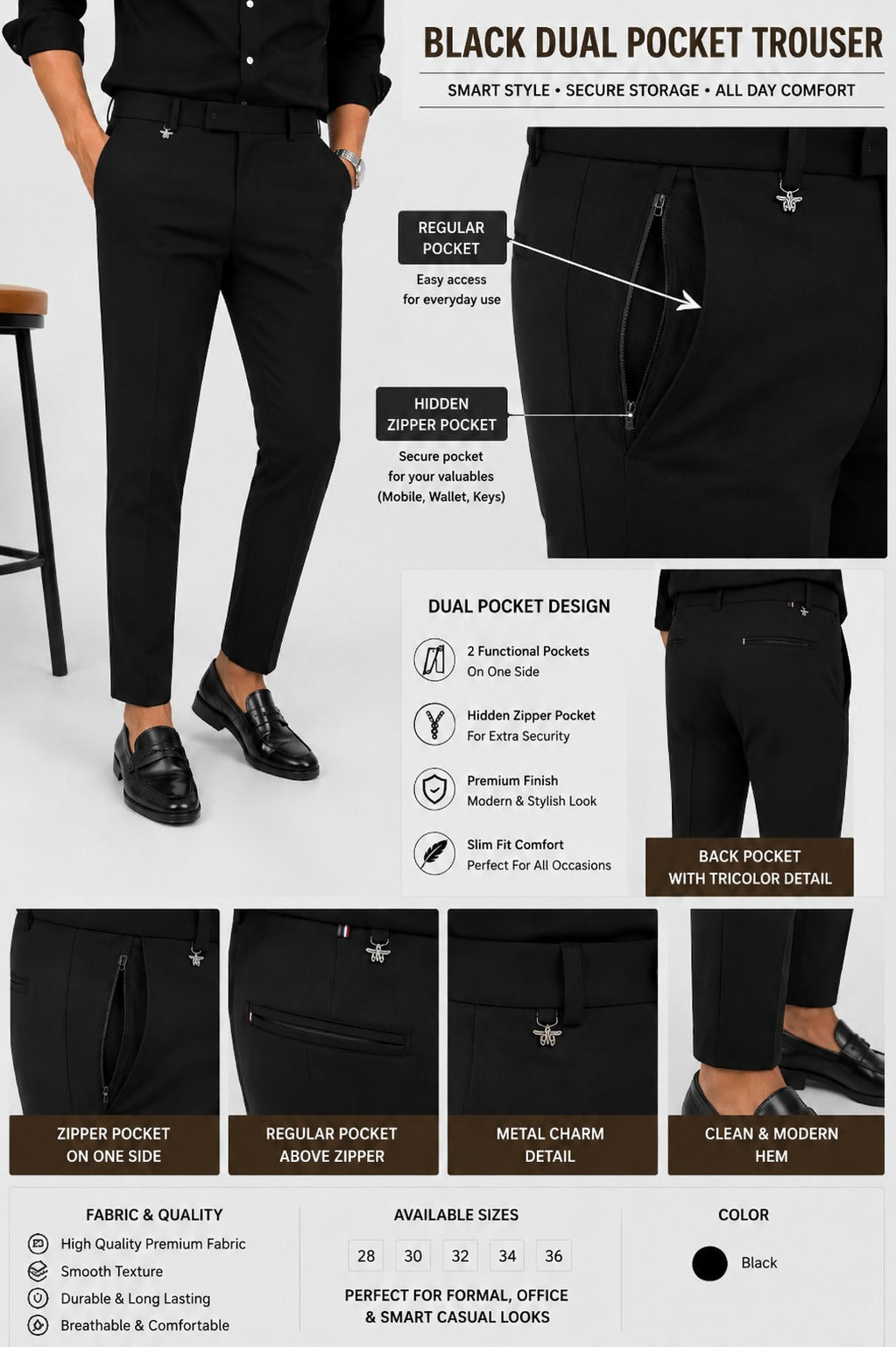 Men's Oxford Breathable Shirt + Hidden Zip Pocket Pant Combo